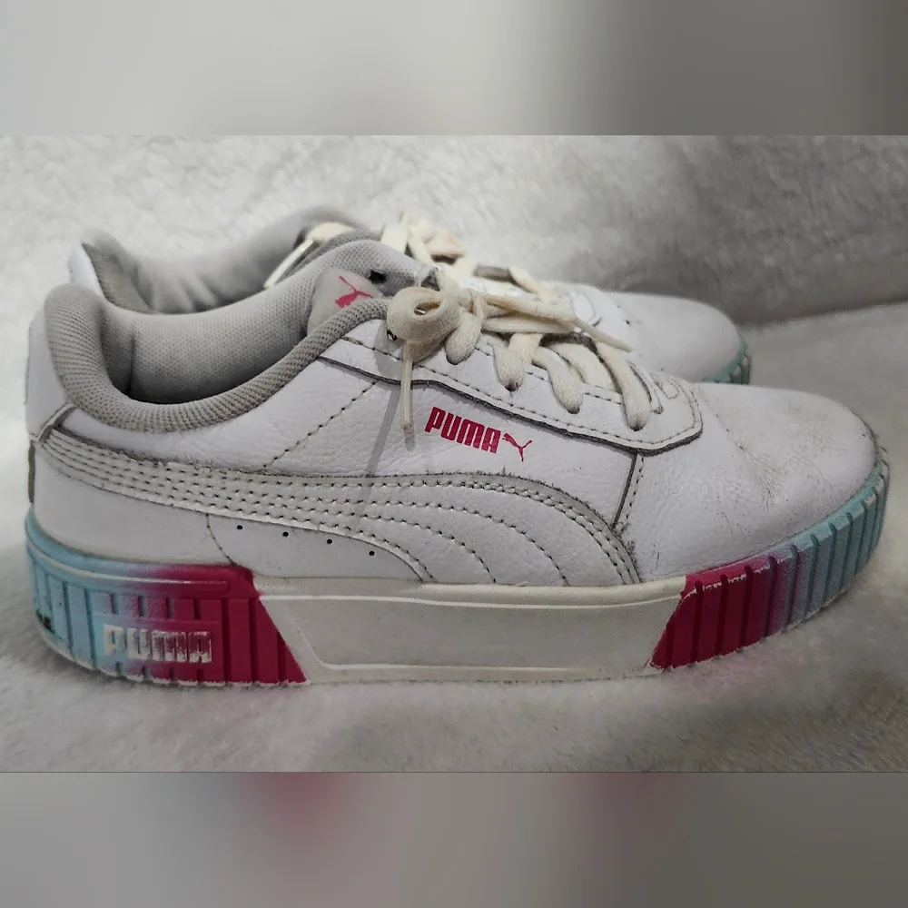 Puma Kid's Carina 2.0 Fade Shoes Sneakers Size 2c White Blue Pink